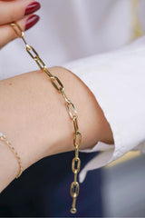 gold bracelet, gold paperclip bracelet, paperclip chain, paperclip chain bracelet, gold chain bracelet, gold link bracelet, oval link bracelet, elongated oval links, minimalist bracelet, minimalist jewelry, gold jewelry, womens bracelet, womens jewelry, chain jewelry - Makeupstashpk