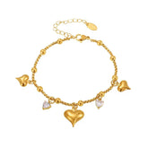 Heart Drop Stone Bracelet, Dainty Bracelet for Women, Elegant Women Bracelet, Adjustable Bracelet, Minimal Jewelry, Heart Charm Bracelet, Stone Bracelet for Women, Fashion Jewelry, Cute Bracelet for Girls - Makeupstashpk
