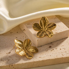 Gold flower earrings, flower stud earrings, floral earrings women, gold plated earrings, five petal flower earrings, women's stud earrings, floral jewelry, elegant earrings, dainty flower earrings, fashion jewelry women, gold stud earrings, gift for her - Makeupstashpk