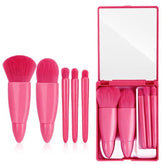 5 Pieces Mini Korean Portable Brush Set - Hot Pink - Makeup Stash Pakistan