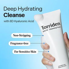 Torriden,Foam Cleanser, Hyaluronic Acid Cleanser, Korean Face Wash, Hydrating Cleanser, Gentle Face Wash, Torriden DIVE IN Cleanser, Low Molecular Hyaluronic Acid, Korean Skincare - Makeupstashpk