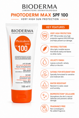 photoderm lait solaire 100ml, spf 100 sunscreen, face body sunscreen, hydrating sunscreen, sensitive skin sunblock, french pharmacy sunscreen, high protection sunscreen, sunscreen for dry skin, uv protection cream, outdoor sunscreen, family sunscreen, bioderma photoderm max - Makeup Stash Pakistan