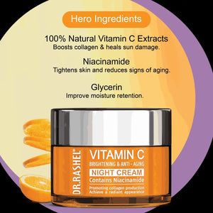 Night Cream, Brightening Night Cream, Anti-Aging Night Cream, Hydrating Night Cream, Vitamin C Skincare, Dark Spot Night Treatment, Fine Lines & Wrinkle Cream, Niacinamide Night Cream, Radiant Skin Cream, Dr Rashel Skincare, Overnight Repair Cream - Makeup Stash Pakistan