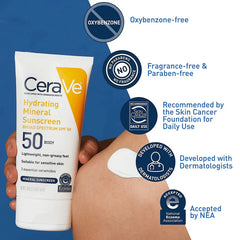 CERAVE Hydrating Mineral Sunscreen SPF 50 Body Lotion 150ml-Makeup Stash Pakistan