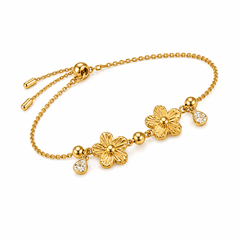 gold plated bracelet, floral bracelet, floral charms, flower charm bracelet, gold flower bracelet, charm bracelet, gold charm bracelet, flower jewelry, floral jewelry, womens bracelet, womens jewelry, gold jewelry, delicate bracelet, elegant bracelet - Makeupstashpk