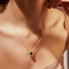 Green crystal necklace, gold plated rope chain necklace, stainless steel necklace women, emerald pendant necklace, dainty chain necklace women, elegant jewelry women - Makeupstashpk