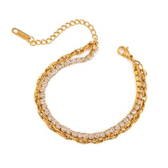 zircon bracelet women, stainless steel bracelet waterproof, diamond inlay bracelet, elegant hand chain women, layered bracelet women, waterproof jewelry women - Makeup Stash Pakistan