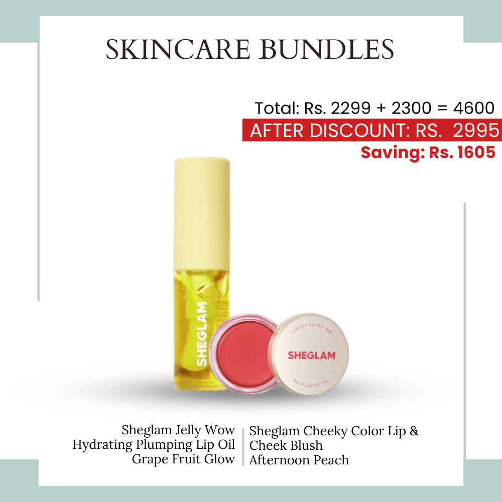 Duo Bundles Sheglam Jelly Wow Hydrating Plumping Lip Oil Grape Fruit Glow+Sheglam Cheeky Color Lip & Cheek Blush Afternoon Peach - Makeup Stash Pakistan