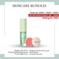 Duo Bundles Sheglam Jelly Wow Hydrating Plumping Lip Oil Green Apple Envy + Sheglam Cheeky Color Lip & Cheek Blush Carnation Dreams - Makeup Stash Pakistan