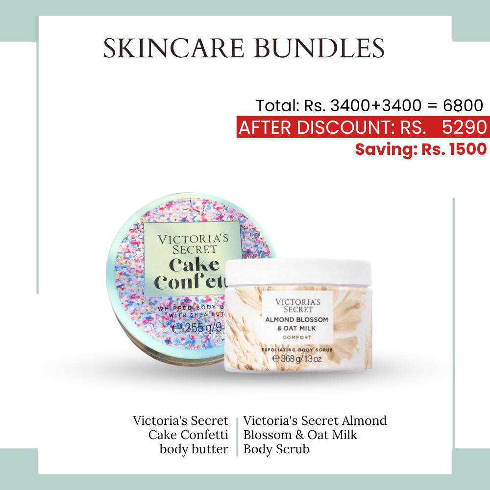 Duo Bundles Victoria's Secret Cake Confetti Body Butter+Victoria's Secret Almond Blossom& Oat Milk Body Scrub - Makeup Stash Pakistan