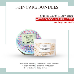 Duo Bundles Victoria's Secret Cake Confetti Body Butter+Victoria's Secret Almond Blossom& Oat Milk Body Scrub - Makeup Stash Pakistan