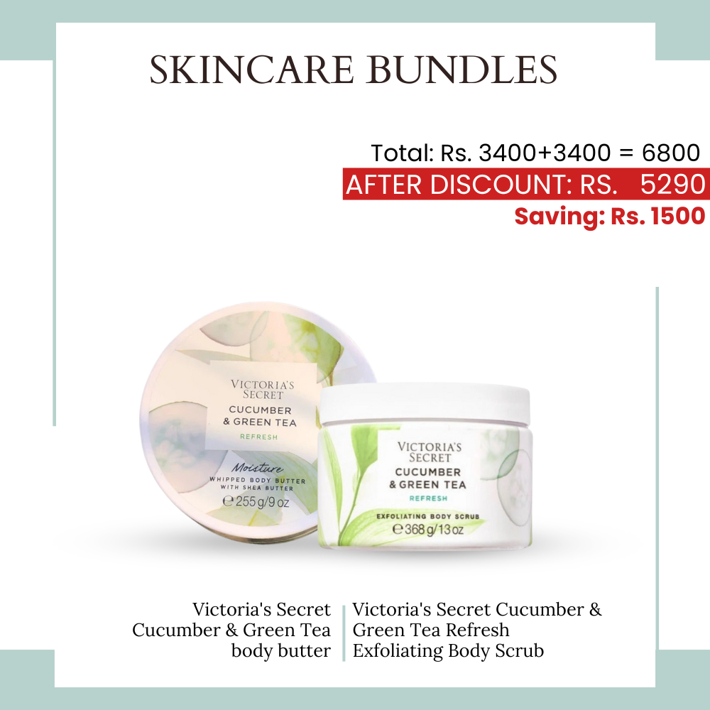 Duo Bundles Victoria's Secret Cucumber & Green Tea Body Butter+ Victoria's Secret Cucumber & Greeen Tea Refresh Exfoliating Body Scrub - Makeup Stash Pakistan