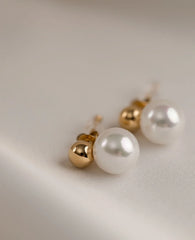 Gold-Tone Pearl Drop Earrings – Classic White Pearl Ball Stud Earrings