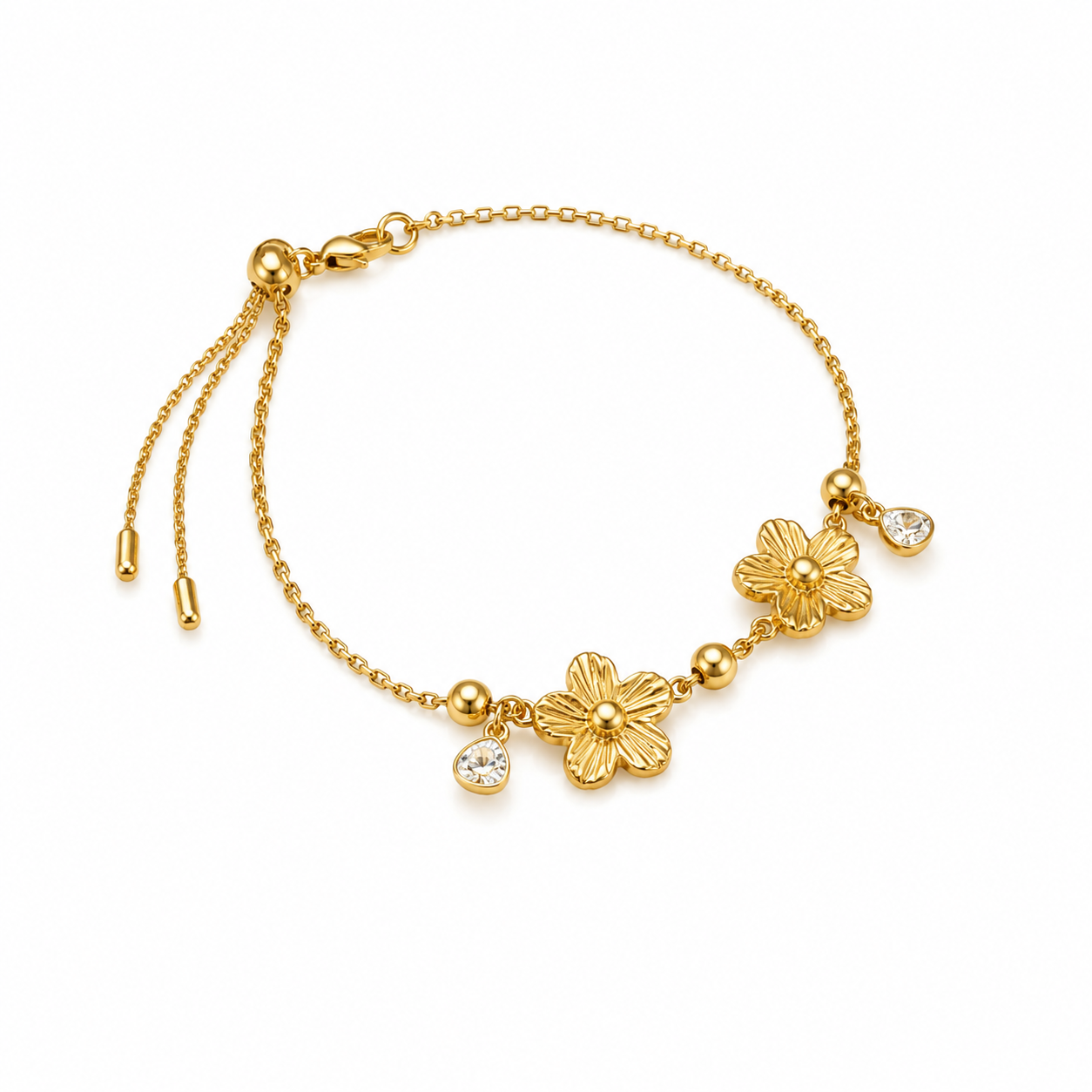 gold plated bracelet, floral bracelet, floral charms, flower charm bracelet, gold flower bracelet, charm bracelet, gold charm bracelet, flower jewelry, floral jewelry, womens bracelet, womens jewelry, gold jewelry, delicate bracelet, elegant bracelet - Makeupstashpk