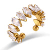 gold plated ring, adjustable ring women, zircon crystal ring, marquise cut zircon ring, stainless steel ring, gold adjustable ring, statement ring women, elegant zircon jewelry, women's fashion ring, crystal ring gold - Makeupstashpk