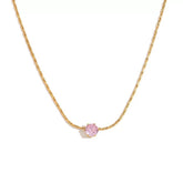 pink crystal necklace, gold plated rope chain necklace, stainless steel necklace women, dainty pink pendant necklace, elegant jewelry women, minimalist necklace women - Makeupstashpk
