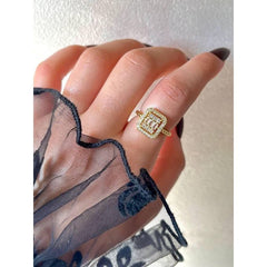 gold tone ring,square halo ring,baguette stone ring,round stone ring,gold statement ring,luxury fashion ring,elegant rings for women,sparkling jewelry,fashion jewelry,women's rings,party wear jewelry - Makeupstashpk