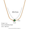 Green crystal necklace, gold plated rope chain necklace, stainless steel necklace women, emerald pendant necklace, dainty chain necklace women, elegant jewelry women - Makeupstashpk