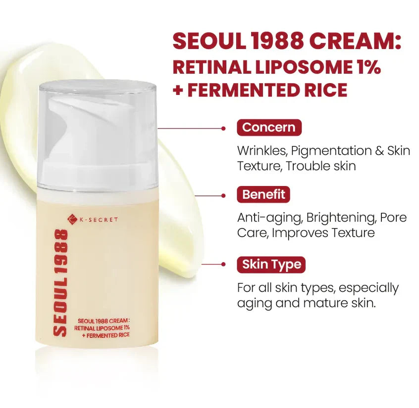K-Secret - Seoul 1988 Retinal Liposome 1% + Fermented Rice Cream 50ml - Makeup Stash Pakistan