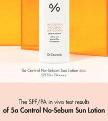 Dr. Ceuracle - 5a Control No Sebum Sun Lotion SPF50+PA++++ 50ml - Makeup Stash Pakistan