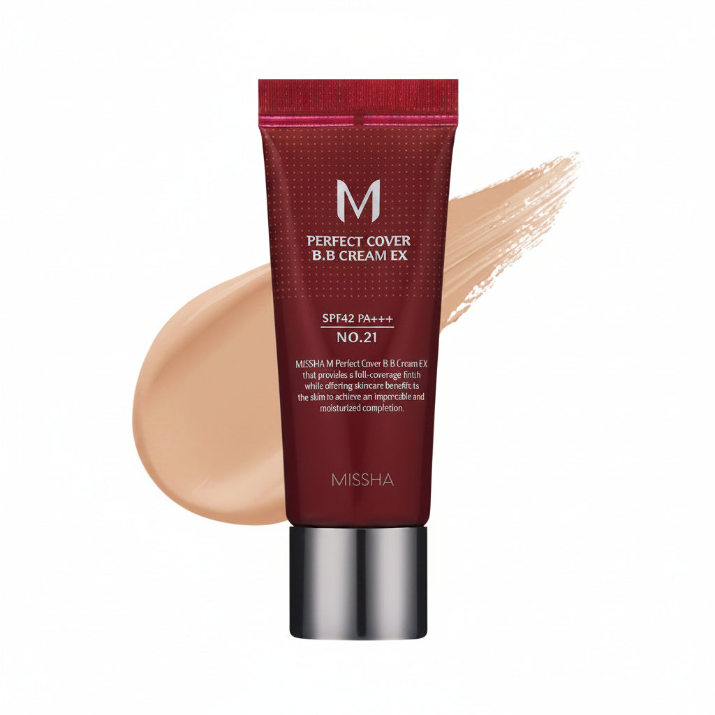 Missha BB Cream, M Perfect Cover, Missha No 21,Light Beige, Korean Beauty, K-Beauty, Korean Makeup, BB Cream, Foundation, SPF42, PA+++, Face Makeup, Hydrating Makeup, Buildable Coverage - Makeup Stash Pakistan