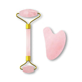 Rose Quartz Roller & Guasha Massage Set 100% Natural Jade - Makeup Stash Pakistan