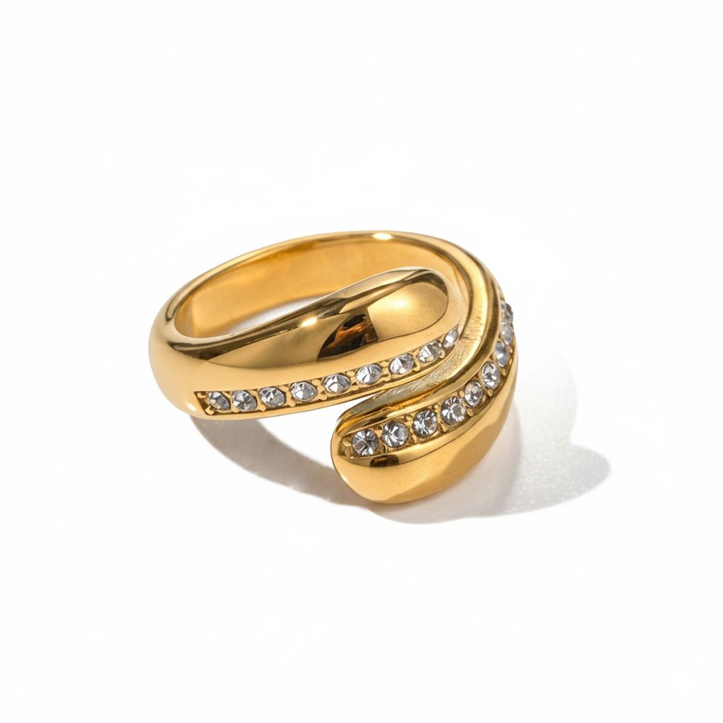 Stainless steel ring, teardrop ring, wrap ring women, cubic zirconia ring, statement ring women, silver ring women, elegant ring, fashion jewelry, zirconia jewelry, tarnish resistant ring, adjustable ring - Makeupstashpk