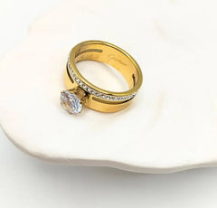 Gold plated ring, statement ring women, crystal ring, luxury inspired ring, center stone ring, pavé crystal ring, elegant women's ring, fashion jewelry, gold statement ring, sparkling crystal ring - Makeupstashpk