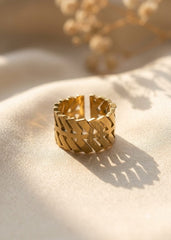 Gold plated ring, lattice weave ring, adjustable ring women, gold fashion ring, woven ring design, open band ring, elegant gold ring, statement ring women, trendy jewelry, adjustable gold ring, women's accessories, gift for her, luxury style jewelry - Makeupstashpk