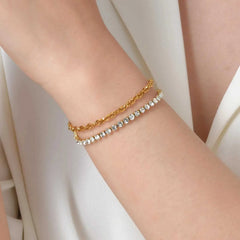 zircon bracelet women, stainless steel bracelet waterproof, diamond inlay bracelet, elegant hand chain women, layered bracelet women, waterproof jewelry women - Makeup Stash Pakistan