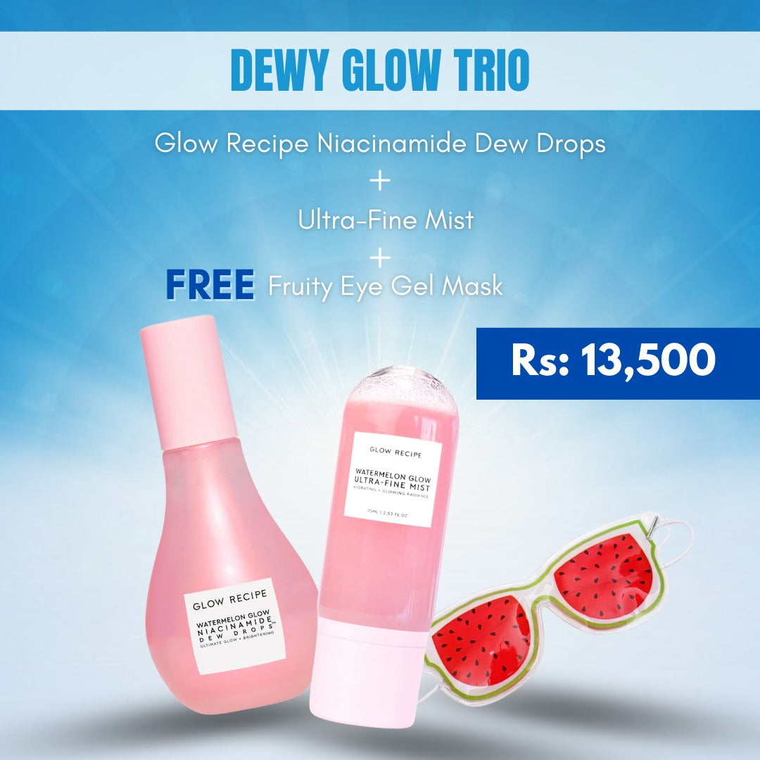 Glow Recipe Niacinamide Dew Drops +Ultra-Fine Mist +Free Fruity Eye Gel Mask - Dewy Glow TRIO - Makeup Stash Pakistan
