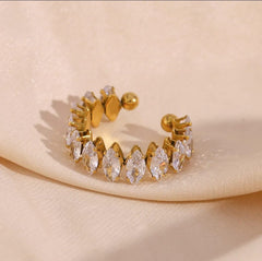 gold plated ring, adjustable ring women, zircon crystal ring, marquise cut zircon ring, stainless steel ring, gold adjustable ring, statement ring women, elegant zircon jewelry, women's fashion ring, crystal ring gold - Makeupstashpk