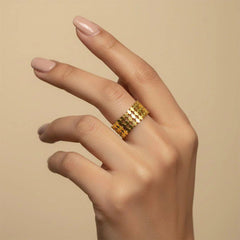 gold plated ring, stainless steel ring, adjustable ring, geometric ring, minimalist ring, women's jewelry, fashion ring, stackable ring, statement ring, gold ring, trendy jewelry, tarnish resistant ring, hypoallergenic jewelry, modern ring - Makeupstashpk