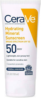 CERAVE Hydrating Mineral Sunscreen SPF 50 Body Lotion 150ML At Makeup Stash Pakistan