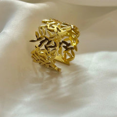 gold plated ring,stainless steel ring,adjustable ring,leaf pattern ring,leaf design jewelry,nature inspired jewelry,hollow out ring,laser cut ring,botanical jewelry,minimalist ring
,gold ring for women - Makeupstashpk