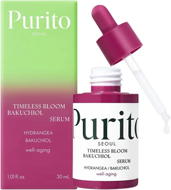 bakuchiol serum, bakuchiol serum Korea, retinol alternative serum, anti-aging serum sensitive skin, Korean skincare serum, wrinkle repair serum, natural retinol alternative, Purito Timeless Bloom, glowing skin serum - Makeup Stash Pakistan