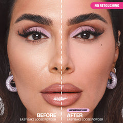 Huda Beauty Ube Birthday Cake, Huda Beauty Easy Bake powder, lavender setting powder, brightening loose powder, loose baking powder, blurring setting powder, under eye brightening powder, matte setting powder, pore blurring powder, oil - Makeupstashpk