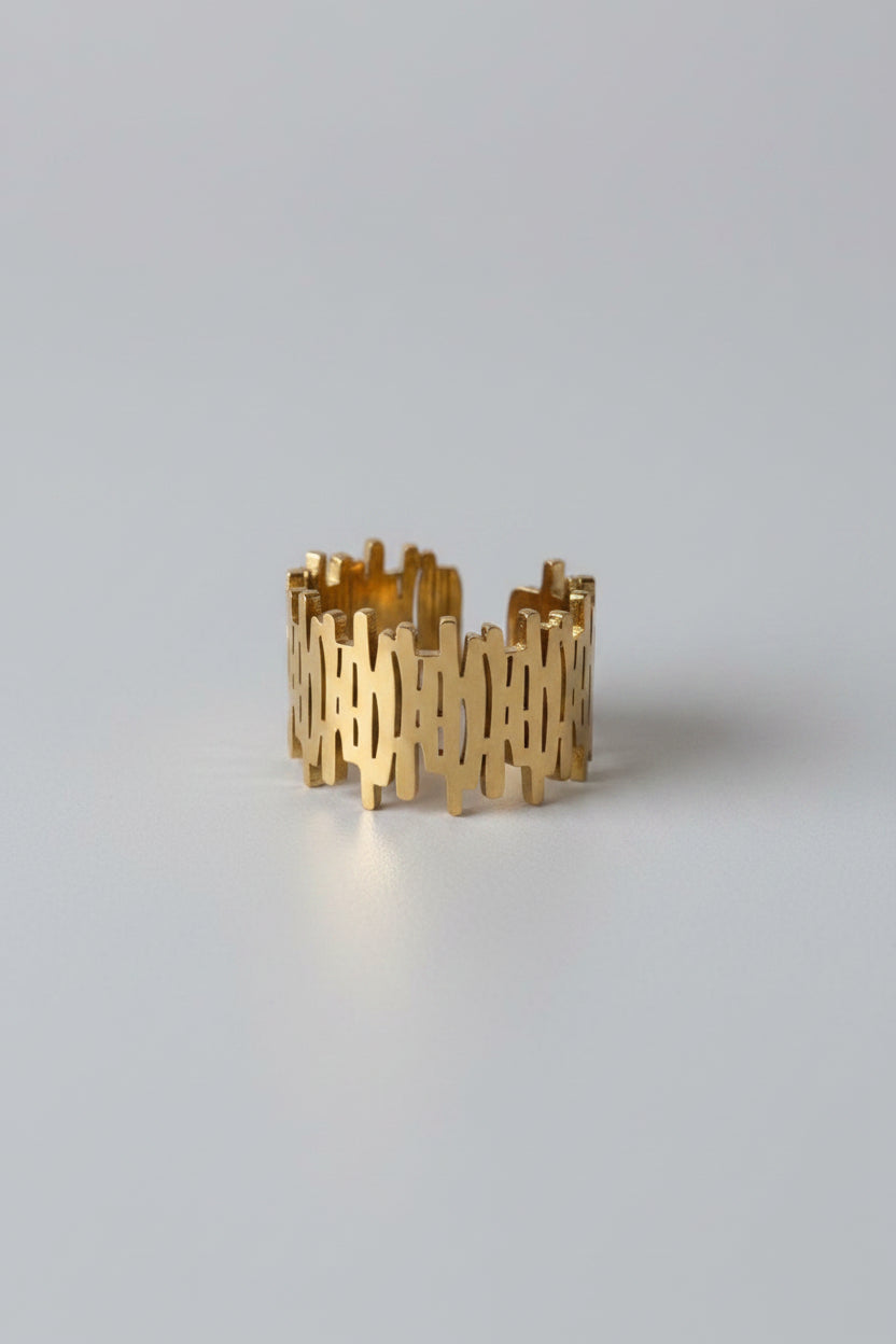 stainless steel adjustable ring, geometric sarkit ring, gold finish ring, adjustable stainless steel ring, geometric jewelry, statement ring, modern ring design - Makeupstashpk
