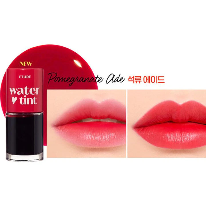 etude house water tint, red pomegranate ade, korean lip tint, deep red lip tint, long lasting lip stain, k beauty lip tint, gradient lips korea, natural lip tint, bold lip color, etude house tint - Makeup Stash Pakistan
