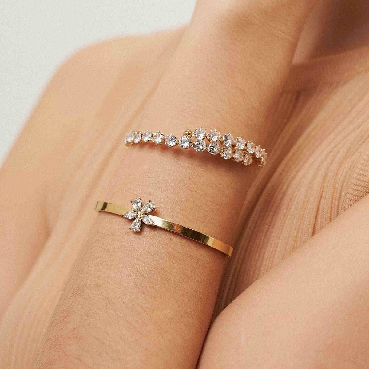 Gold plated bracelet, adjustable bracelet, cubic zirconia bracelet, women's gold bracelet, stainless steel bracelet, crystal bracelet, fashion jewelry, elegant bracelet women, zirconia jewelry, tarnish resistant bracelet, gold jewelry for women, gift for her, dainty bracelet - Makeupstashpk