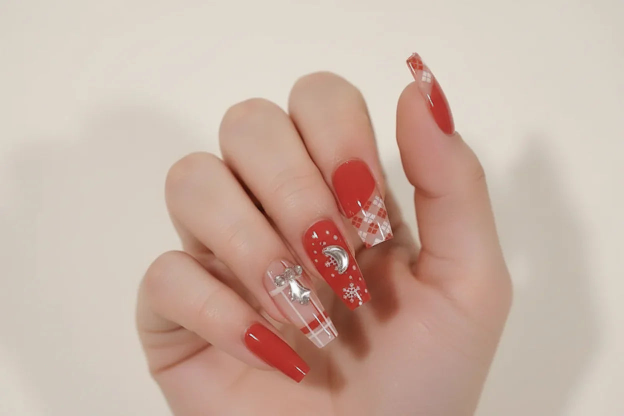  Press-On Nails , Artificial Nails, Double-Sided, Nail Glue Stic, Reusable False Nails, Salon Style Sake Nails , Trendy Fake Nails , Makeupsashpk