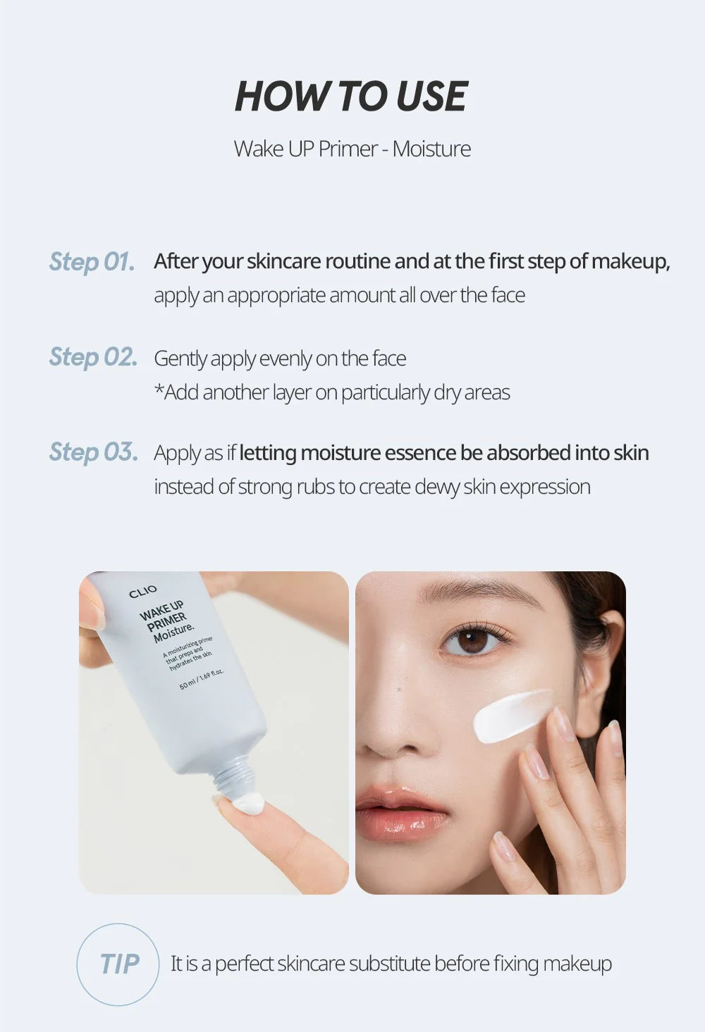 Hydrating Primer, Moisture Primer, Makeup Base Korea, K Beauty Primer, Dewy Skin Primer, Smooth Skin Base, Long Lasting Makeup Primer, CLIO Wake Up Primer, Face Primer Hydrating, Makeup Prep Essential, Glowing Skin Primer, Korean Makeup Base, Beauty Essentials, Primer for Dry Skin - Makeup Stash Pakistan