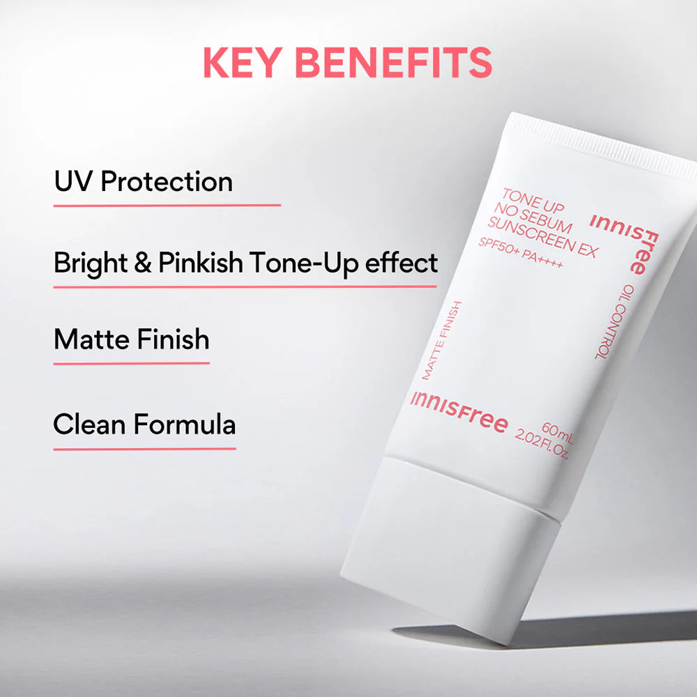 Innisfree - Tone-Up No Sebum Sunscreen Ex SPF50+ PA++++ 60ml - Makeup Stash Paakistan