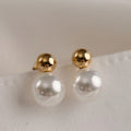 Gold-Tone Pearl Drop Earrings – Classic White Pearl Ball Stud Earrings