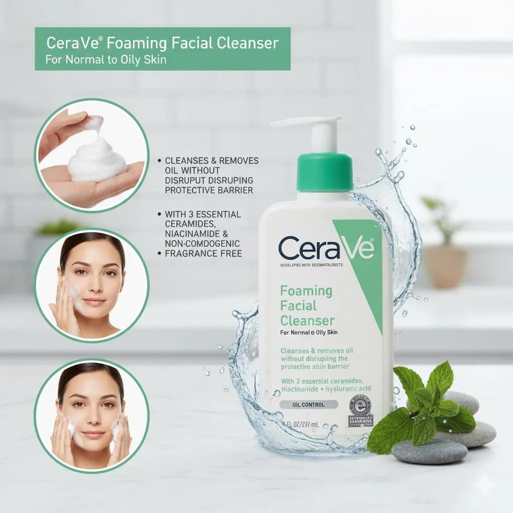 CeraVe Face Wash , Oil Control Cleanser , Ceramide Cleanser, Niacinamide Face Wash , Fragrance Free Cleanse r, Dermatologist Recommended Skincare, Daily Facial Cleanser, CeraVe Skincare , Makeupstashpk