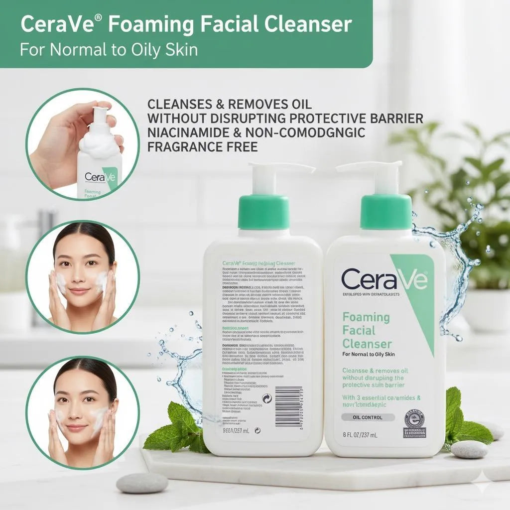 CeraVe Face Wash , Oil Control Cleanser , Ceramide Cleanser, Niacinamide Face Wash , Fragrance Free Cleanse r, Dermatologist Recommended Skincare, Daily Facial Cleanser, CeraVe Skincare , Makeupstashpk