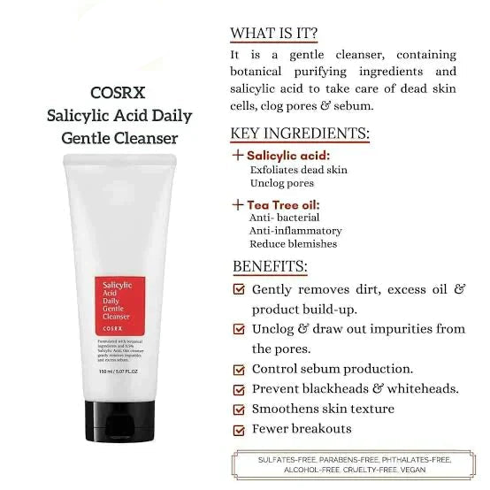 Acne face wash cosrx, bha cleanser k beauty, oily skin face wash, korean acne cleanser, pore cleansing face wash, salicylic acid face wash, breakout control cleanser, cosrx acne wash, gentle exfoliating cleanser - Makeup Stash Pakistan