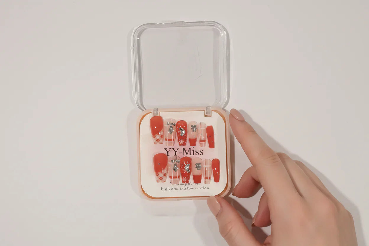  Press-On Nails , Artificial Nails, Double-Sided, Nail Glue Stic, Reusable False Nails, Salon Style Sake Nails , Trendy Fake Nails , Makeupsashpk