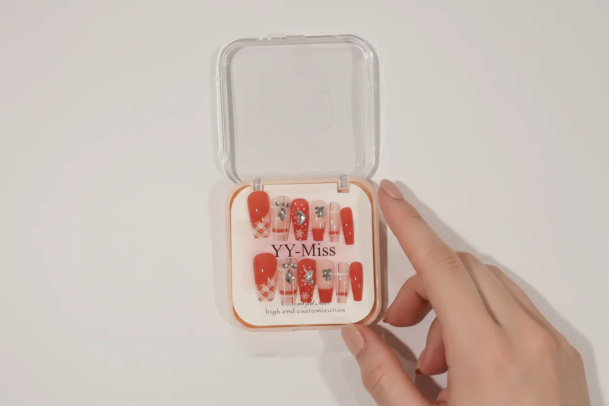  Press-On Nails , Artificial Nails, Double-Sided, Nail Glue Stic, Reusable False Nails, Salon Style Sake Nails , Trendy Fake Nails , Makeupsashpk