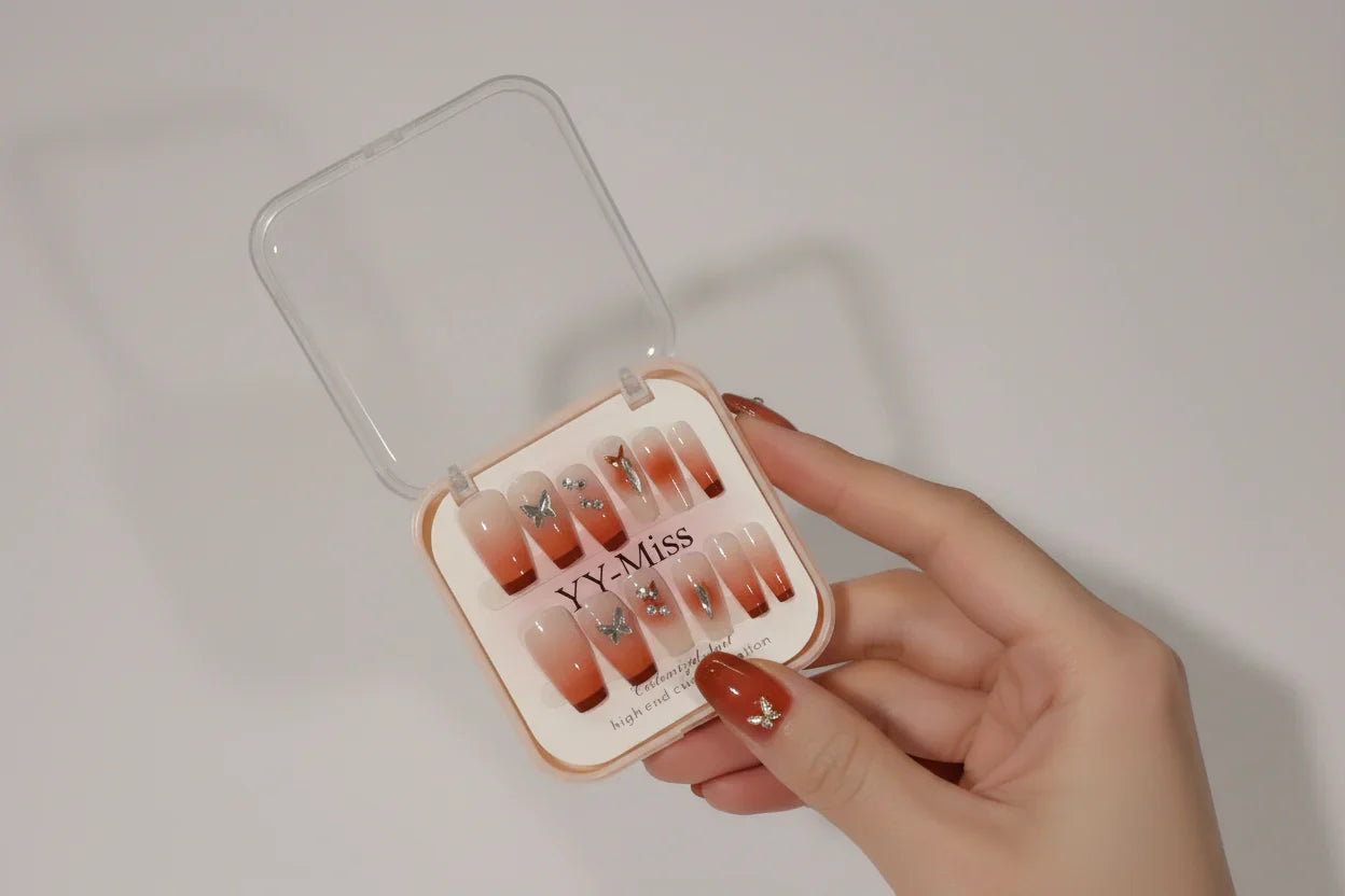  Press-On Nails , Artificial Nails, Double-Sided, Nail Glue Stic, Reusable False Nails, Salon Style Sake Nails , Trendy Fake Nails , Makeupsashpk